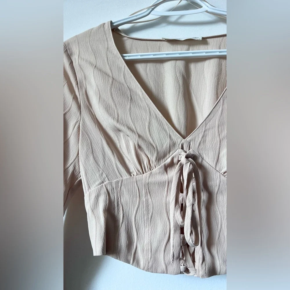 Elodie Cream Tie Front Crop Blouse - Picture 4 of 5